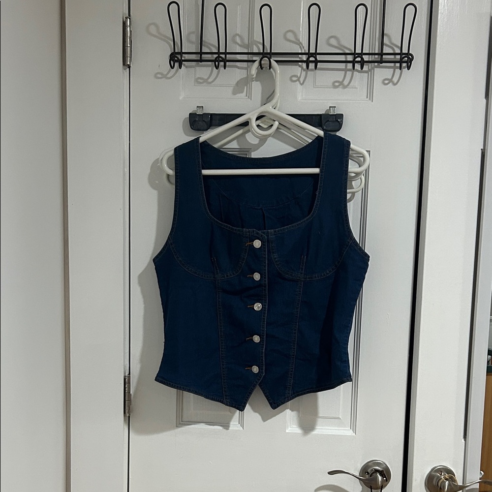 Dark Blue Denim Button-Up Vest